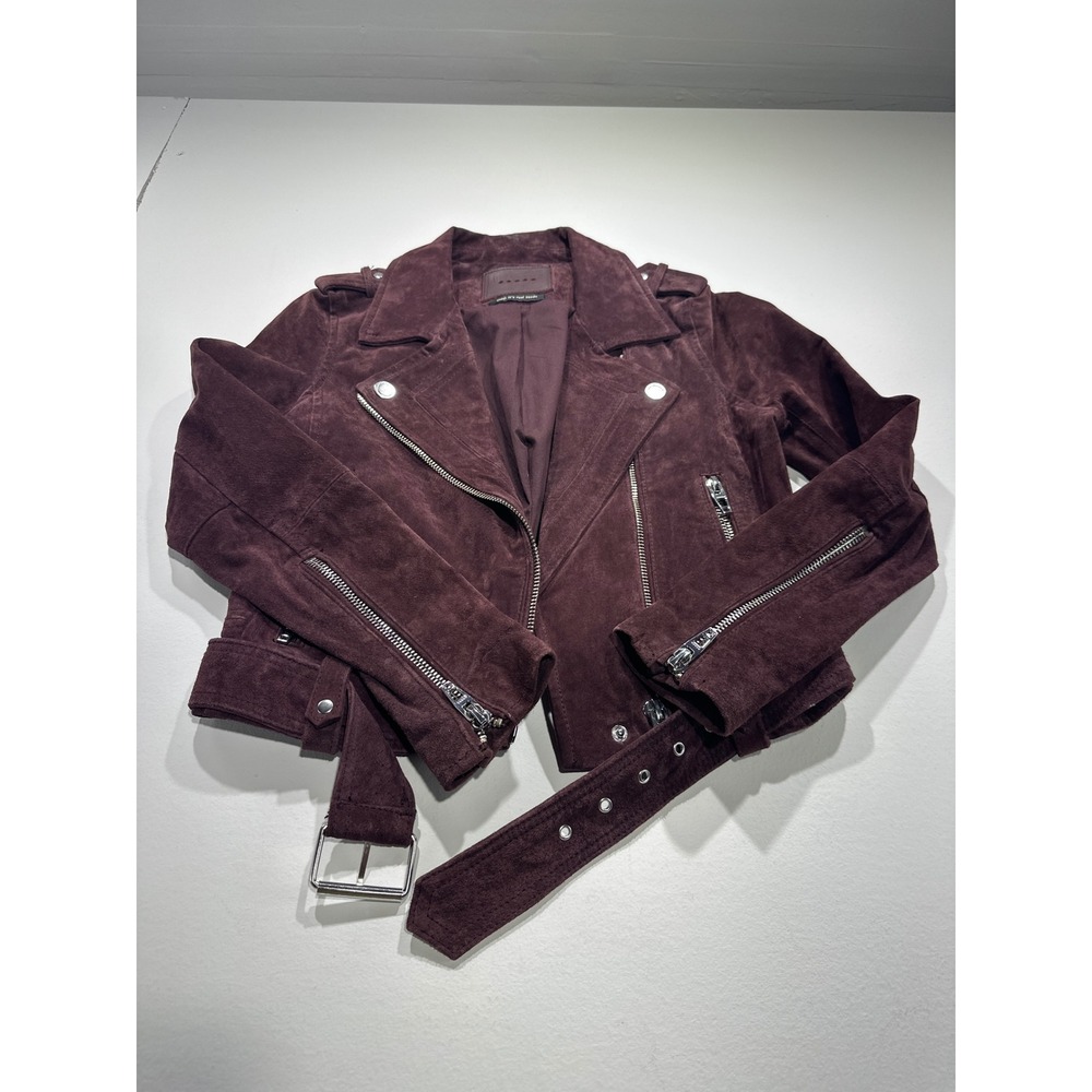 BlankNYC Womens Morning After Suede Moto Jacket Burgundy Plum XS Moto Zip